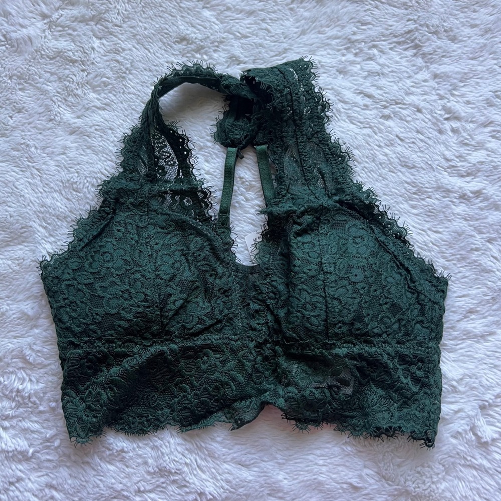 Aerie Eyelash Lace Racerback Bralette Forest Green XXS 36748713 NWT Cozy Comfort